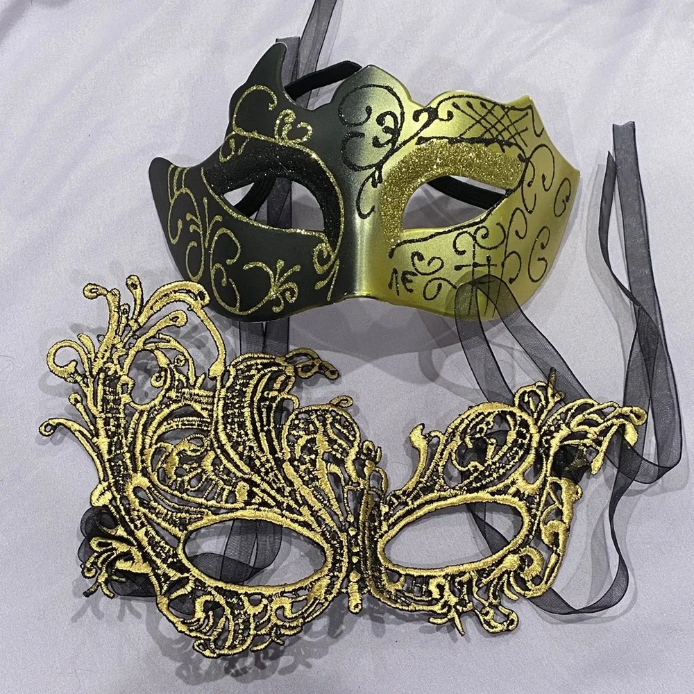 Gold and Black Venetian Masquerade Masks - Elegant Party Eye Mask set